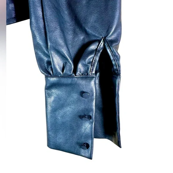 NWT NBD Black FIA Faux Leather Long Sleeve Crop Top Corset - Picture 5 of 8